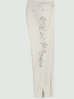 Jean 5 poches avec broderie florale et pierres brillantes