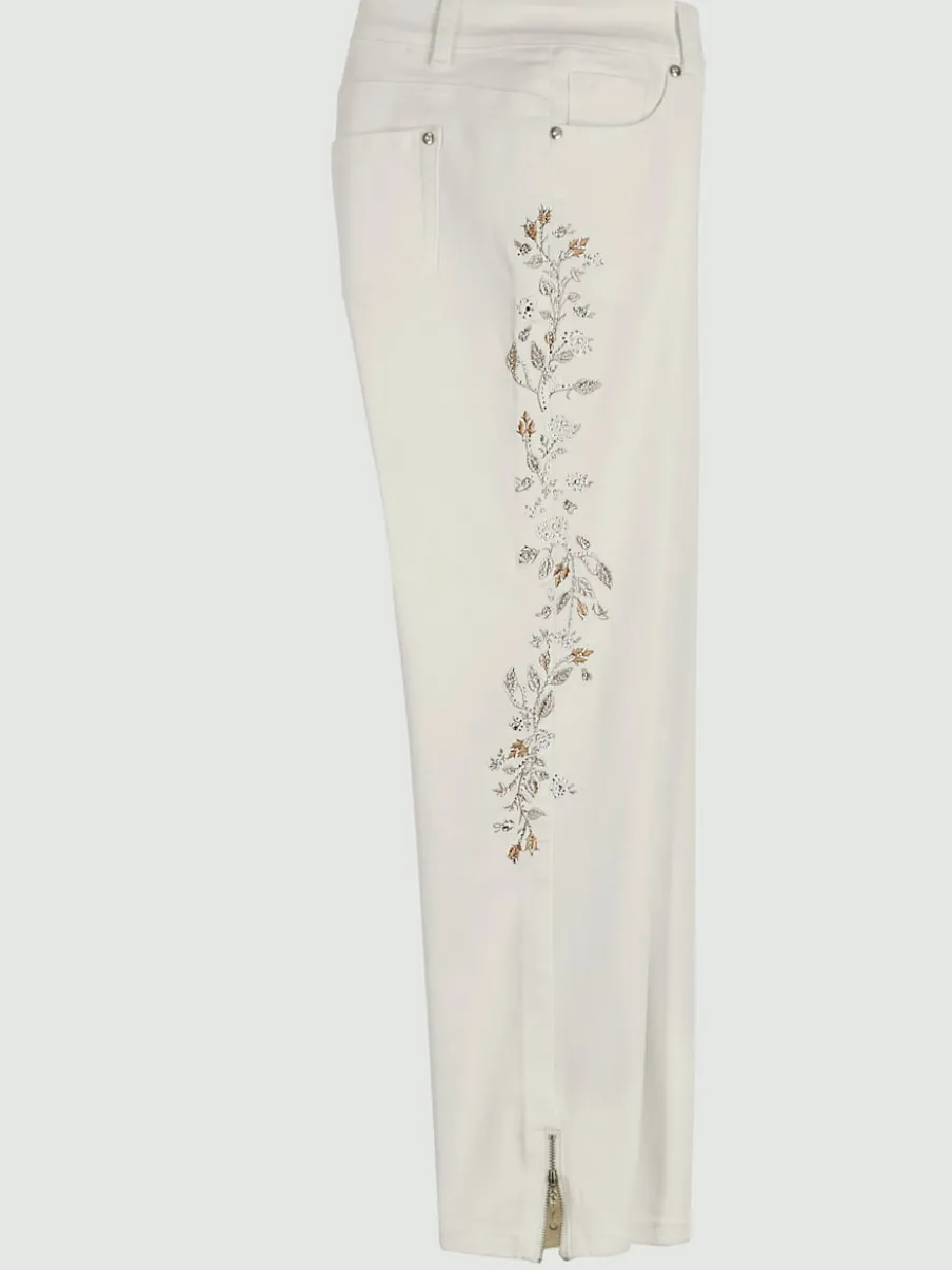 Jean 5 poches avec broderie florale et pierres brillantes