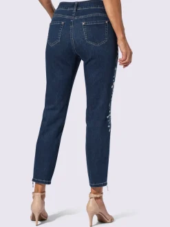 Jean 5 poches avec broderie florale et pierres brillantes