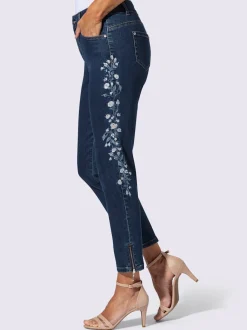 Jean 5 poches avec broderie florale et pierres brillantes