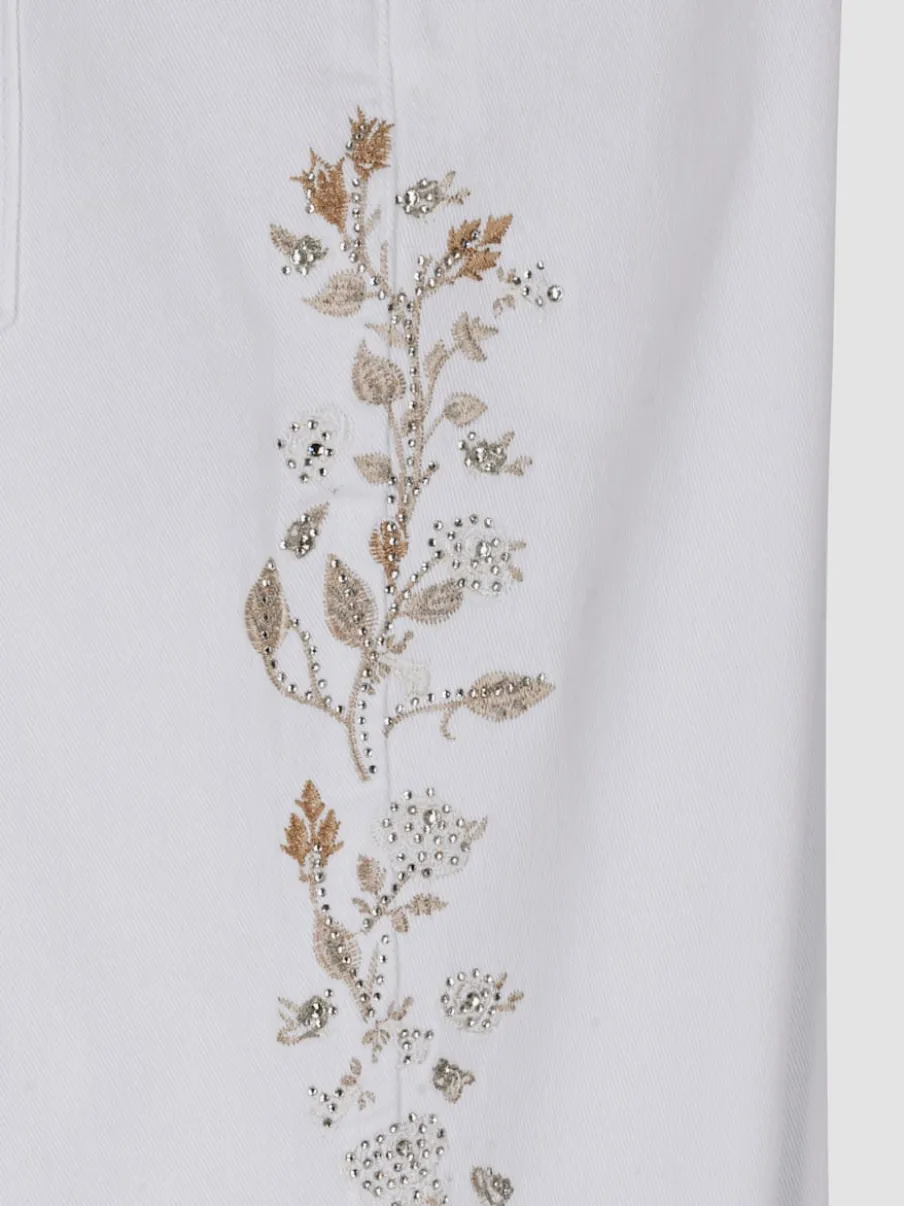 Jean 5 poches avec broderie florale et pierres brillantes