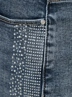 Jean 5 poches avec pierres brillantes et effet délavé