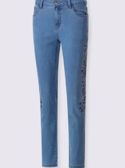 Jean 5 poches en coton avec broderie et pierres brillantes