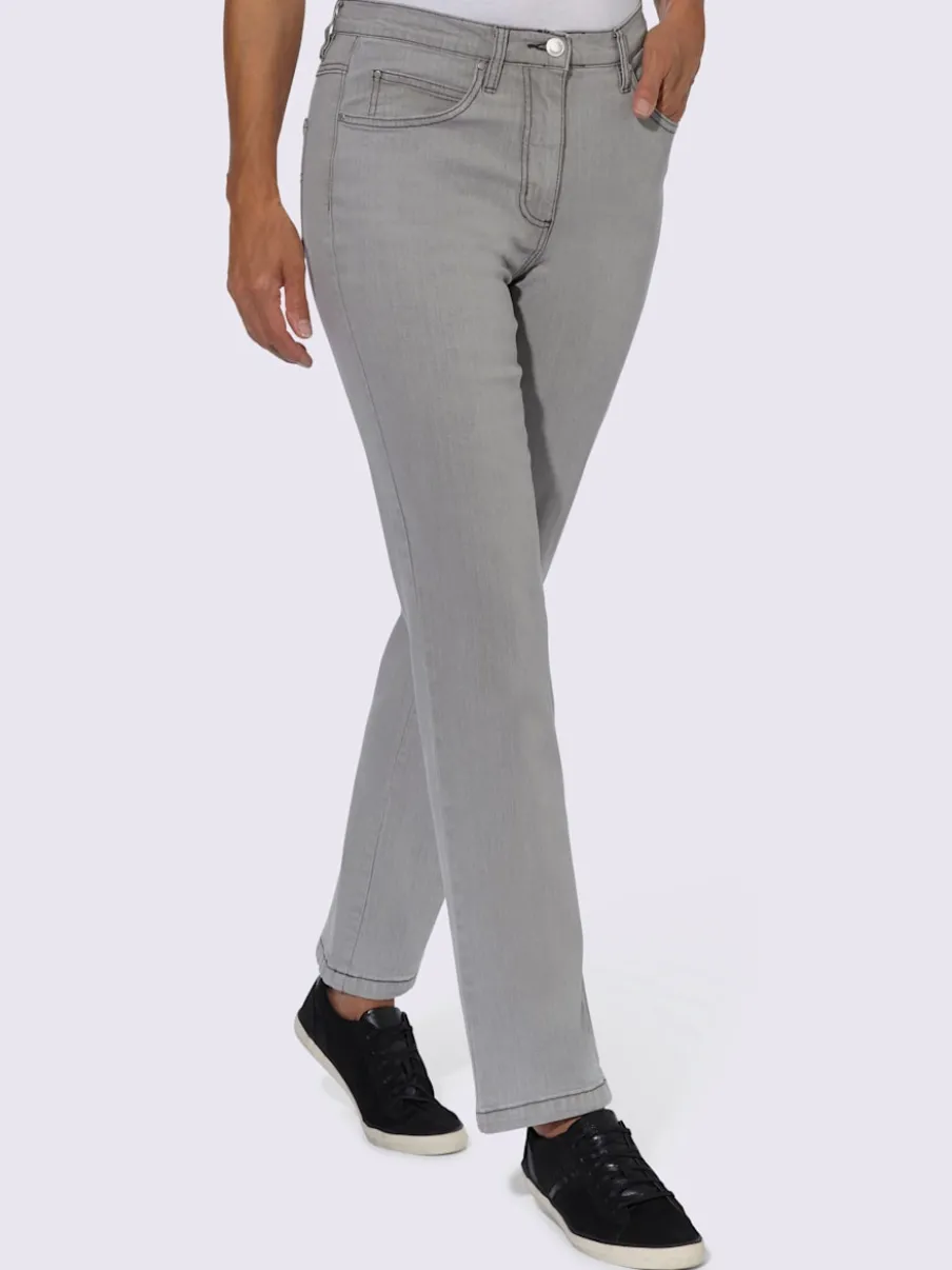 Jean 5 poches en coton extensible avec coutures contrastées