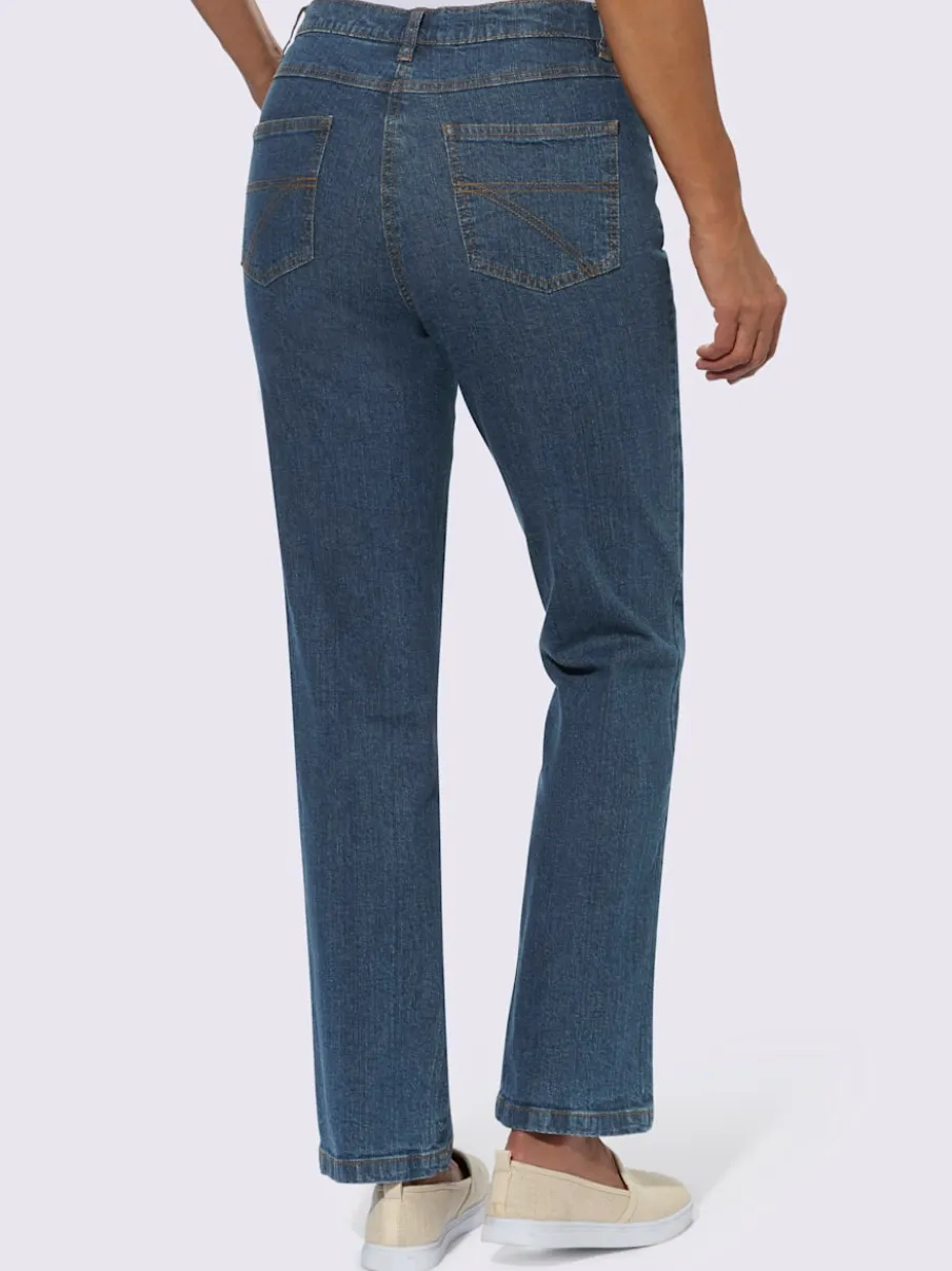 Jean 5 poches en coton extensible avec coutures contrastées