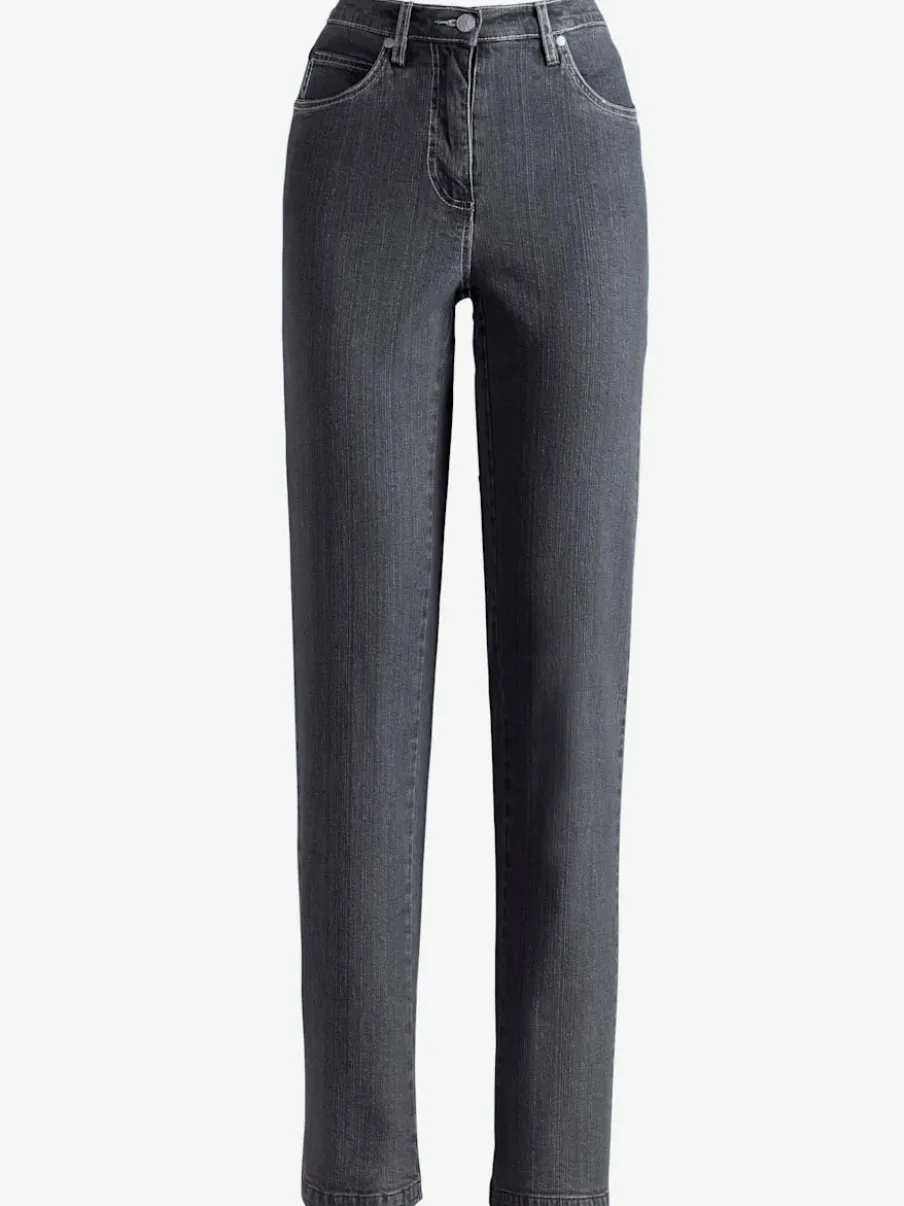 Jean 5 poches en coton extensible avec coutures contrastées