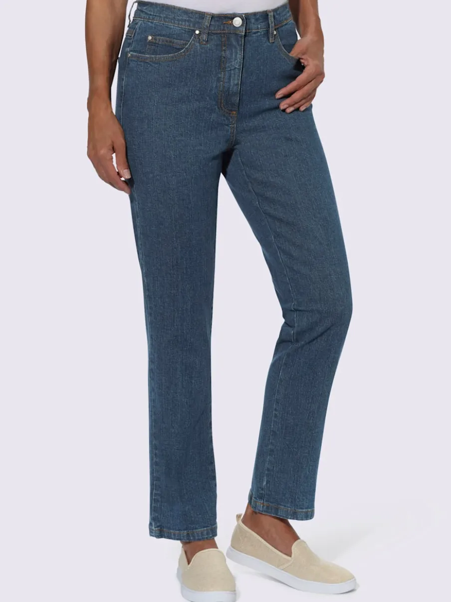 Jean 5 poches en coton extensible avec coutures contrastées