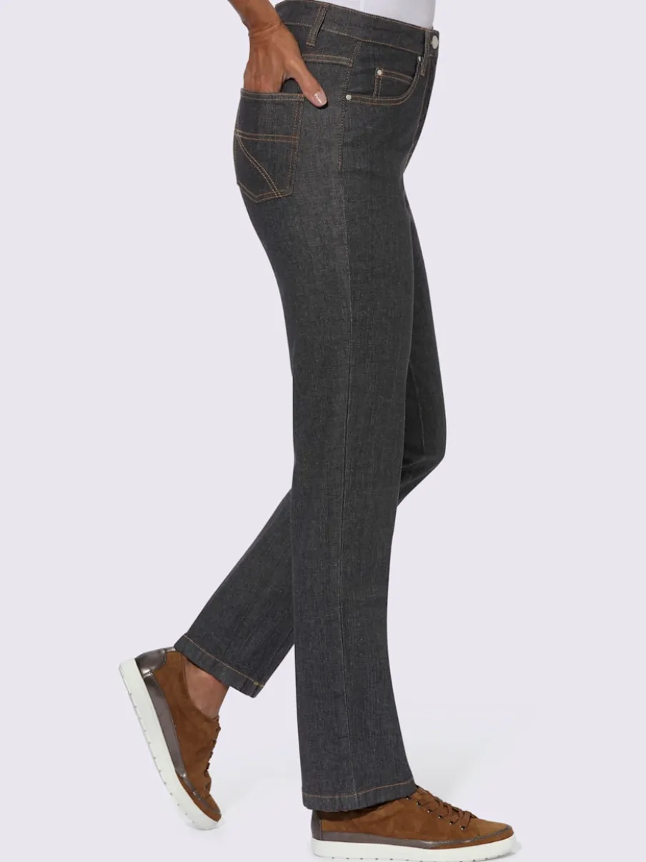 Jean 5 poches en coton extensible avec coutures contrastées