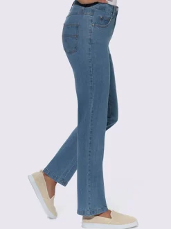 Jean 5 poches en coton extensible avec coutures contrastées