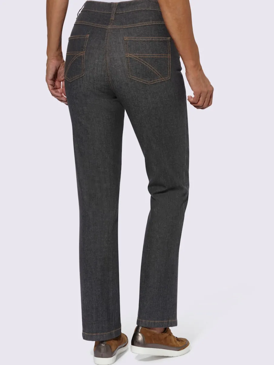 Jean 5 poches en coton extensible avec coutures contrastées