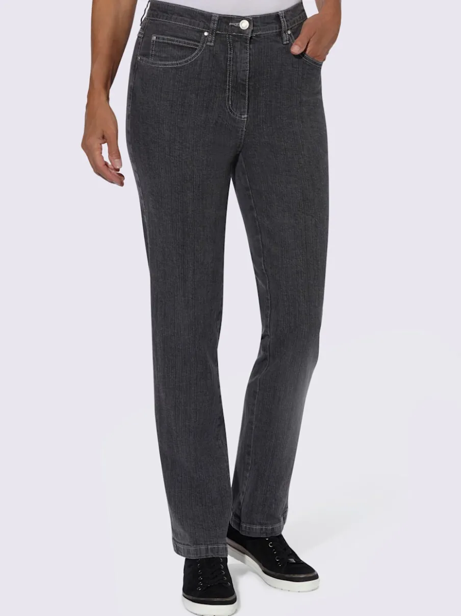 Jean 5 poches en coton extensible avec coutures contrastées