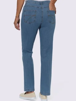 Jean 5 poches en coton extensible avec coutures contrastées