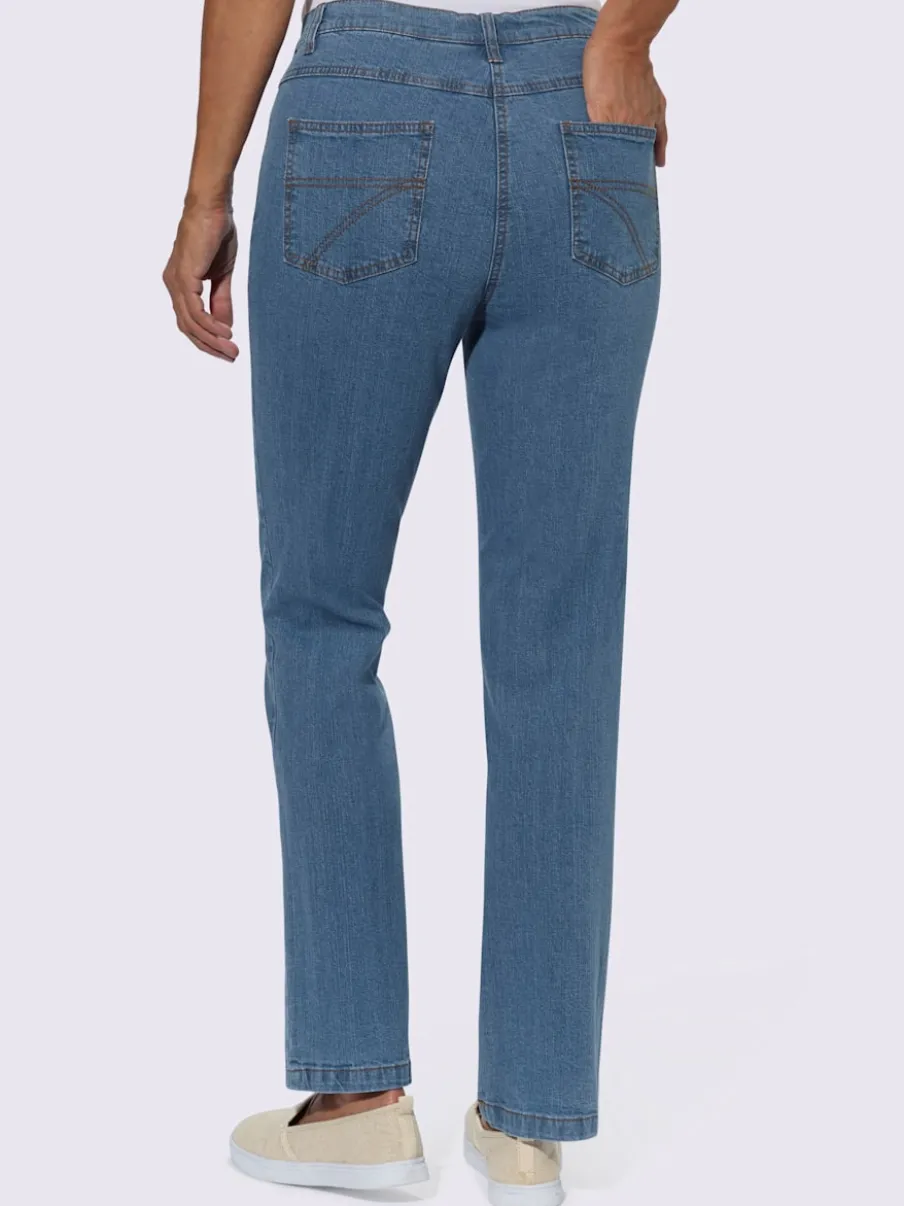Jean 5 poches en coton extensible avec coutures contrastées
