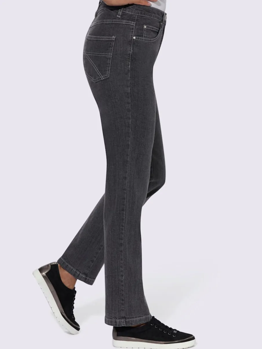 Jean 5 poches en coton extensible avec coutures contrastées
