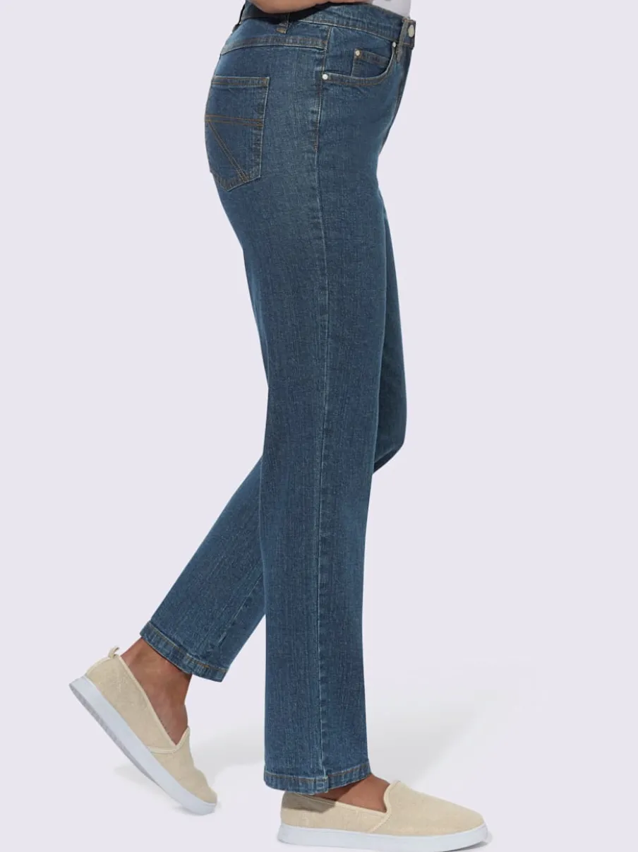 Jean 5 poches en coton extensible avec coutures contrastées
