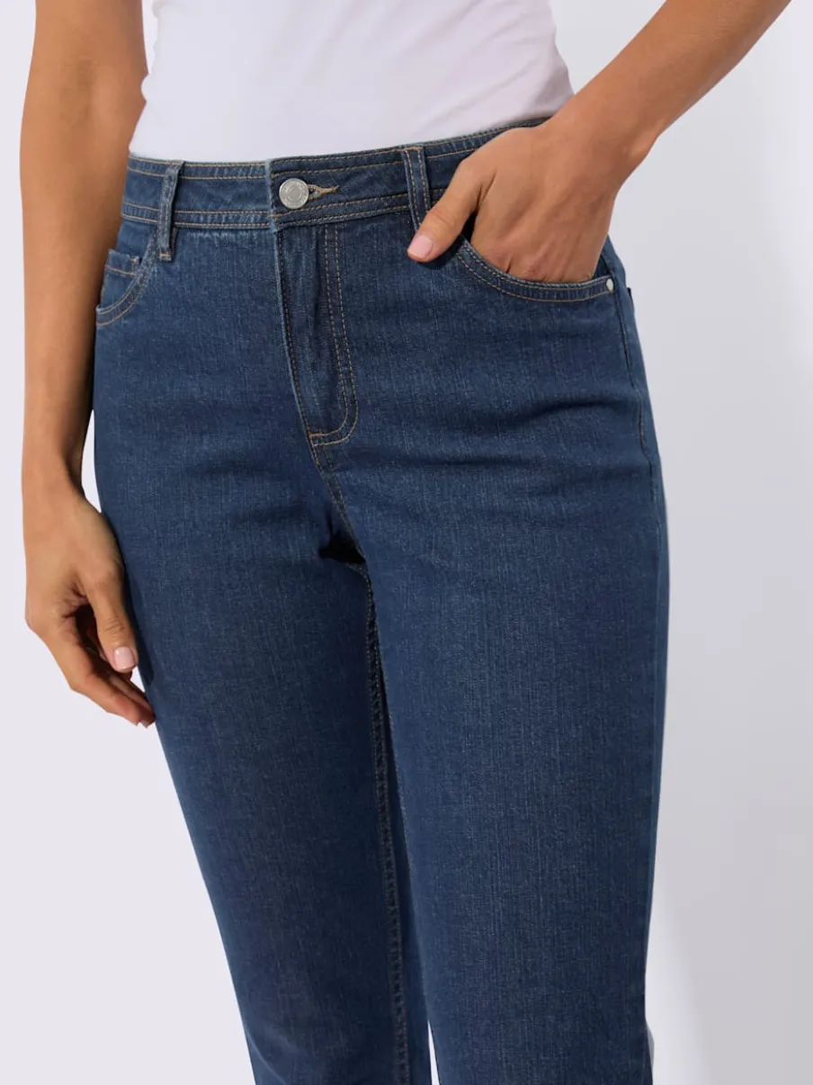 Jean 5 poches en coton stretch indéformable à fermeture éclair