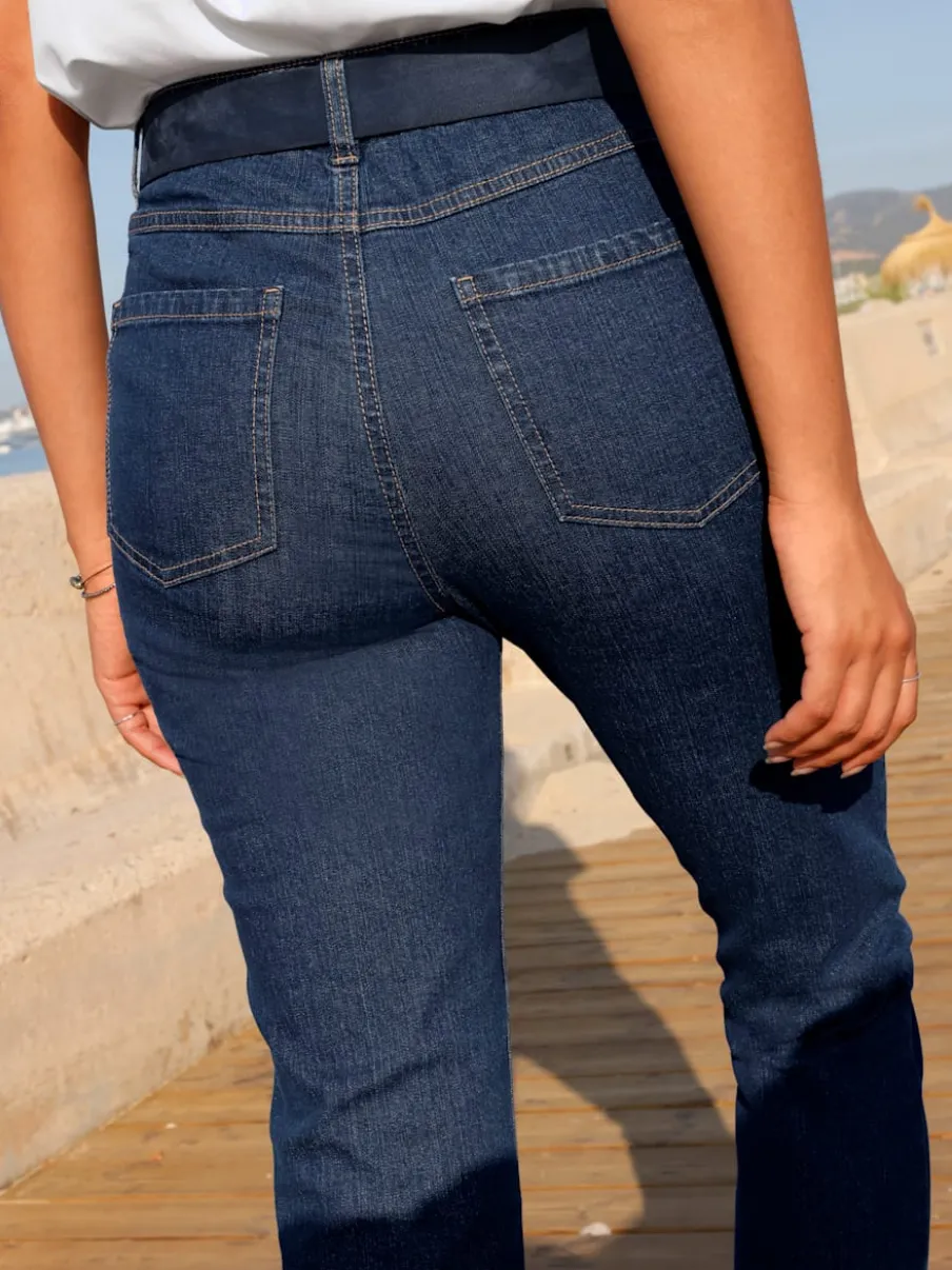 Jean 5 poches en coton stretch indéformable à fermeture éclair
