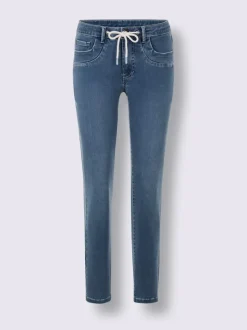 Jean 5 poches en denim doux avec ceinture à coulisse