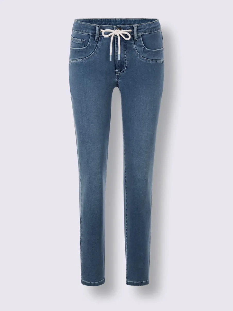 Jean 5 poches en denim doux avec ceinture à coulisse