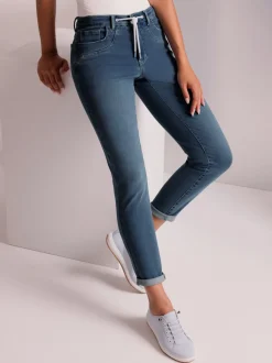 Jean 5 poches en denim doux avec ceinture à coulisse
