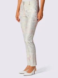 Jean 5 poches en twill ultra-doux à motif floral