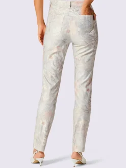 Jean 5 poches en twill ultra-doux à motif floral