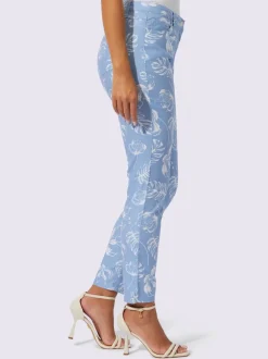 Jean 5 poches extensible avec imprimé feuilles stylisé