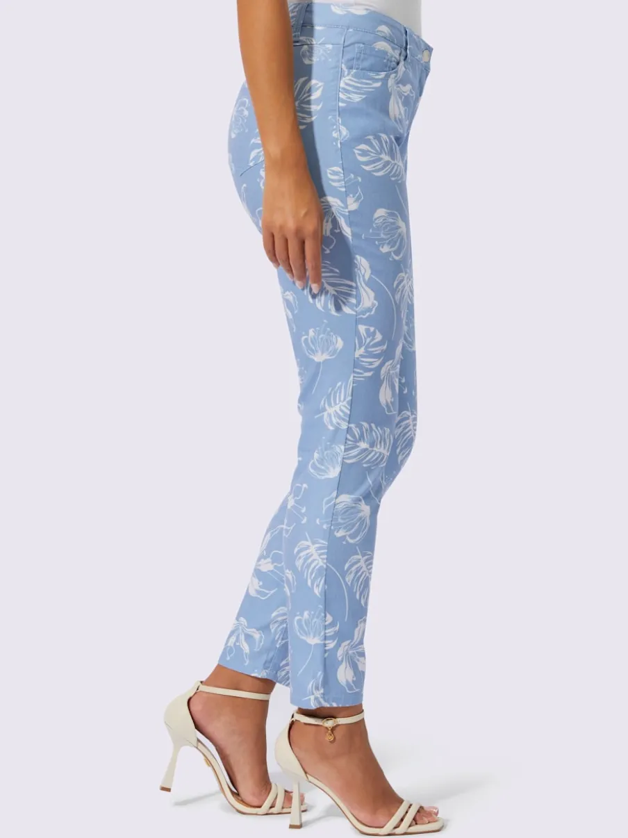 Jean 5 poches extensible avec imprimé feuilles stylisé