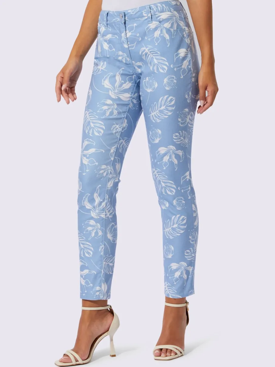 Jean 5 poches extensible avec imprimé feuilles stylisé