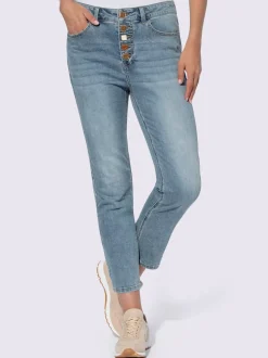 Jean 5 poches slim fit avec boutons décoratifs en effet usé