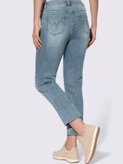 Jean 5 poches slim fit avec boutons décoratifs en effet usé