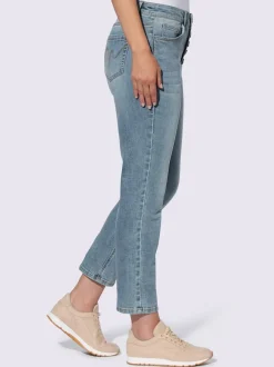 Jean 5 poches slim fit avec boutons décoratifs en effet usé