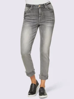 Jean 7/8 à revers fixe avec cinq poches extensibles