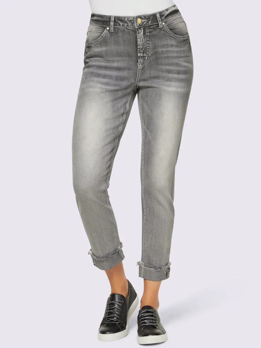 Jean 7/8 à revers fixe avec cinq poches extensibles