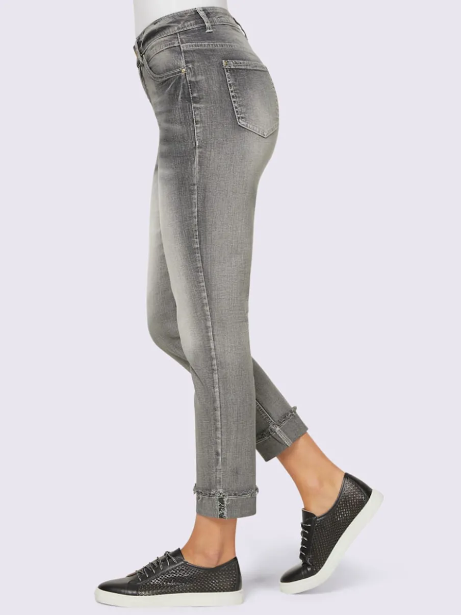Jean 7/8 à revers fixe avec cinq poches extensibles
