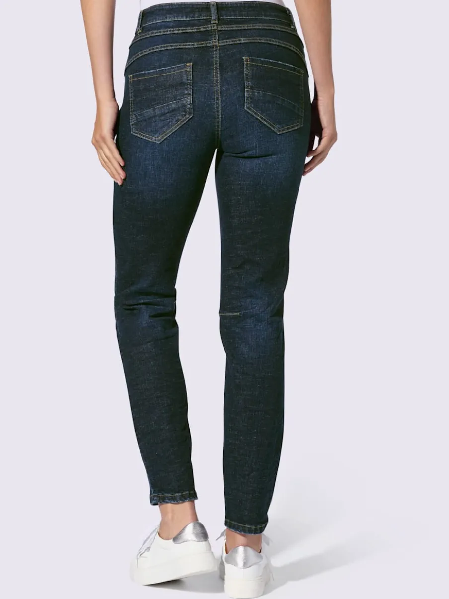 Jeans coton coupe cinq poches avec coutures décoratives