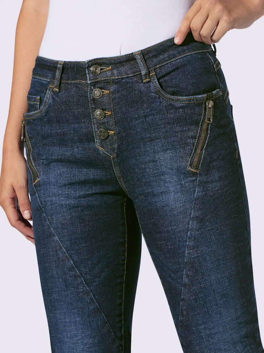 Jeans coton coupe cinq poches avec coutures décoratives