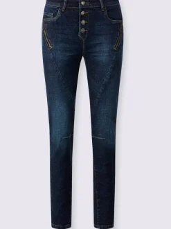 Jeans coton coupe cinq poches avec coutures décoratives
