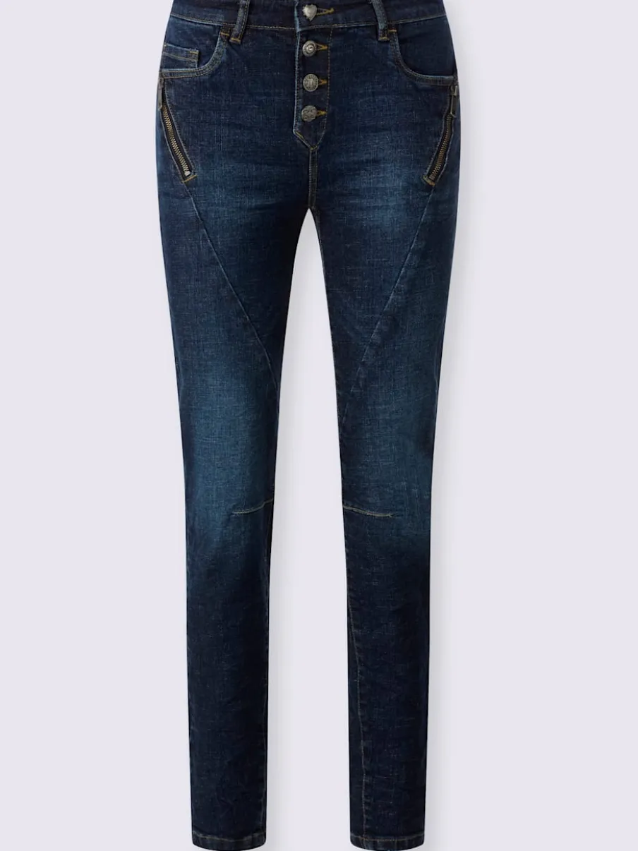 Jeans coton coupe cinq poches avec coutures décoratives