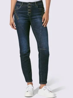 Jeans coton coupe cinq poches avec coutures décoratives