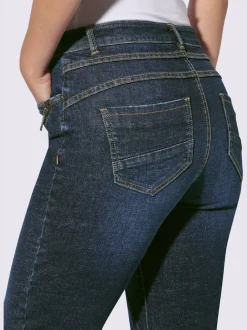 Jeans coton coupe cinq poches avec coutures décoratives