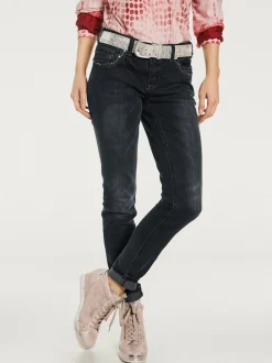 Jean skinny avec broderie et effet ventre plat