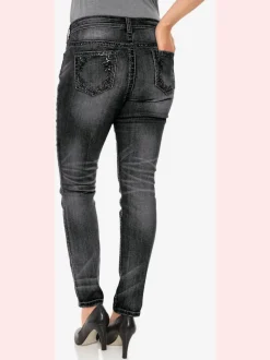 Jean skinny avec broderie et effet ventre plat
