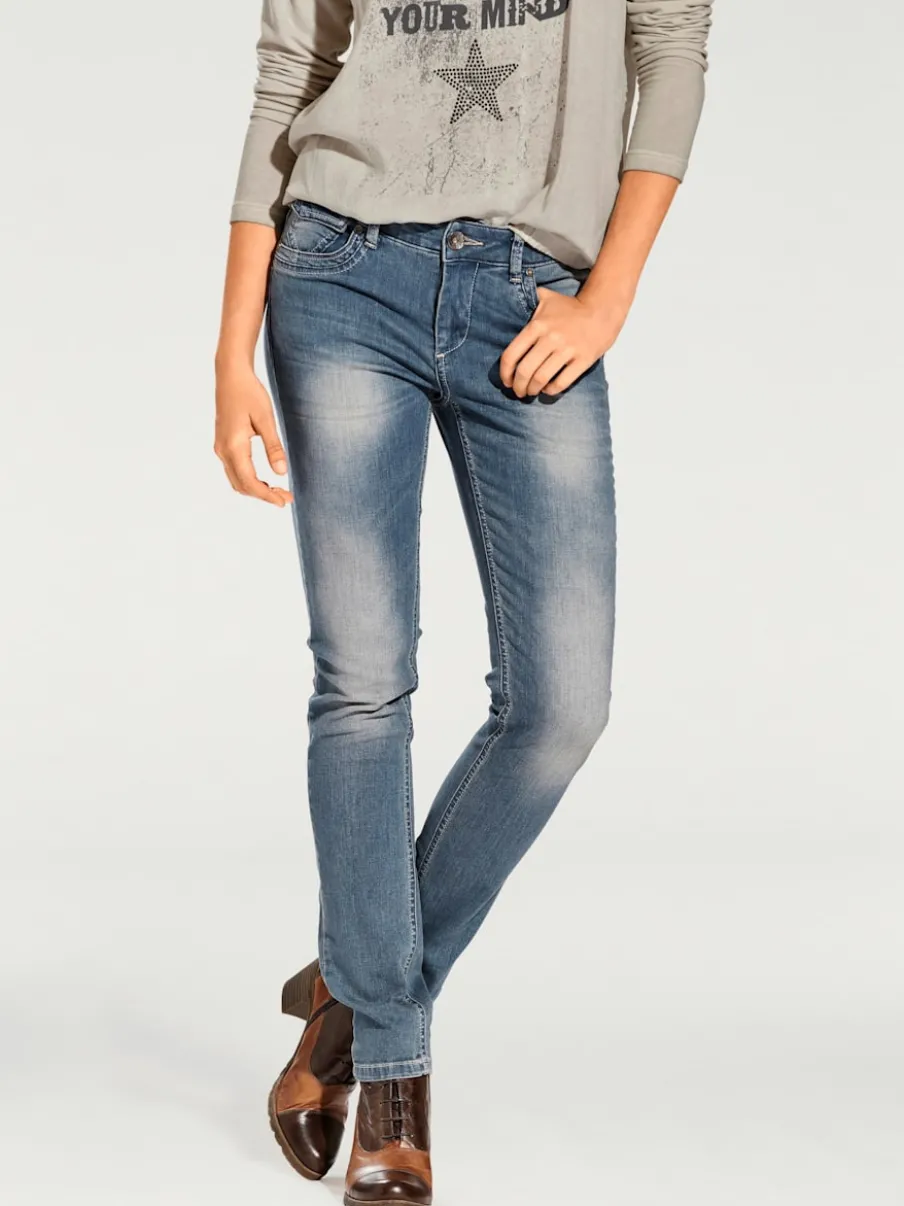Jean skinny effet ventre plat avec matière élastique