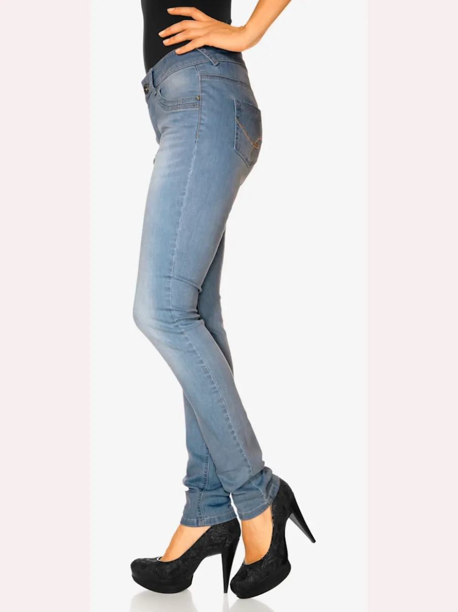 Jean skinny effet ventre plat avec matière élastique
