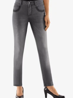 Jean skinny en coton à poches ornées et zips