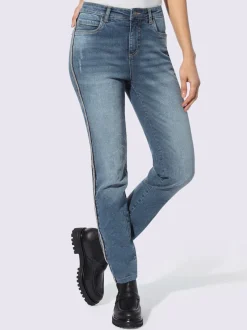 Jean slim fit avec rayures latérales et perles fantaisie