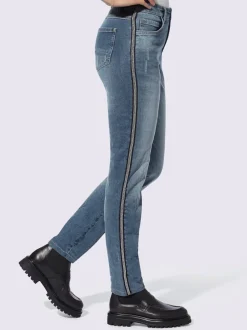 Jean slim fit avec rayures latérales et perles fantaisie