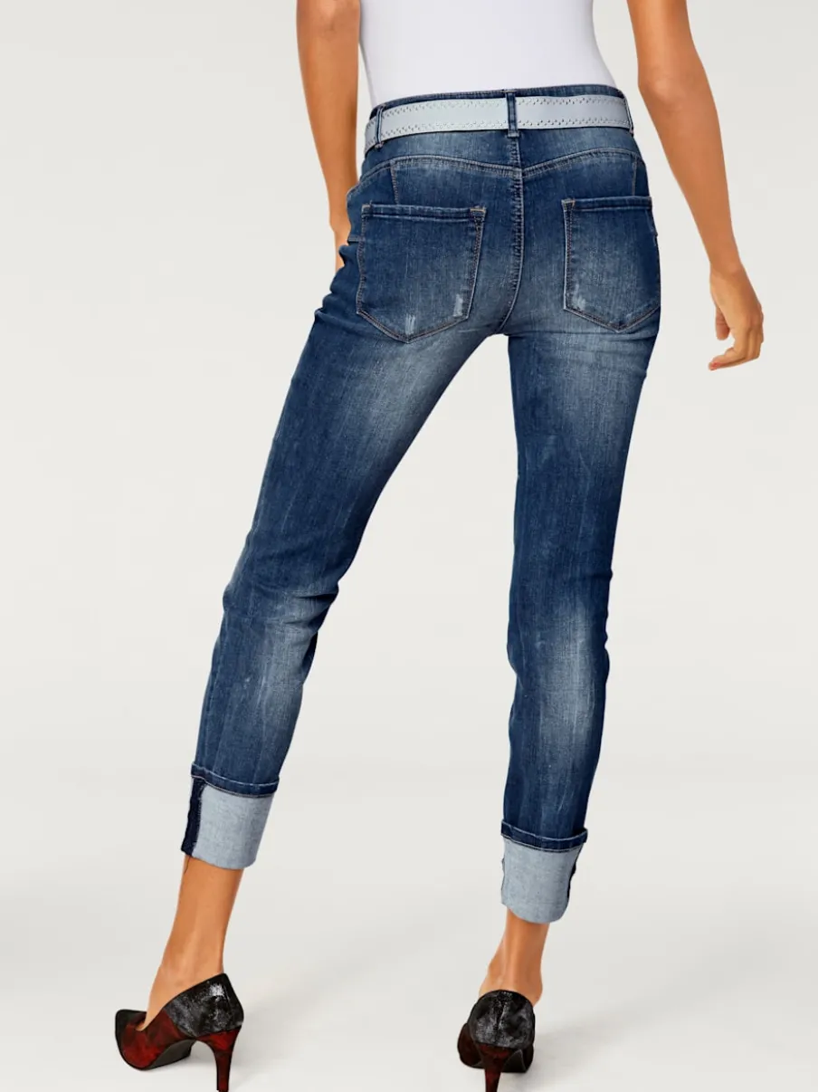 Jean slim fit 7/8 effet ventre plat usé