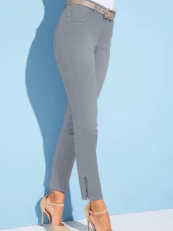Jean stretch coupe féminine 5 poches avec glissière fantaisie